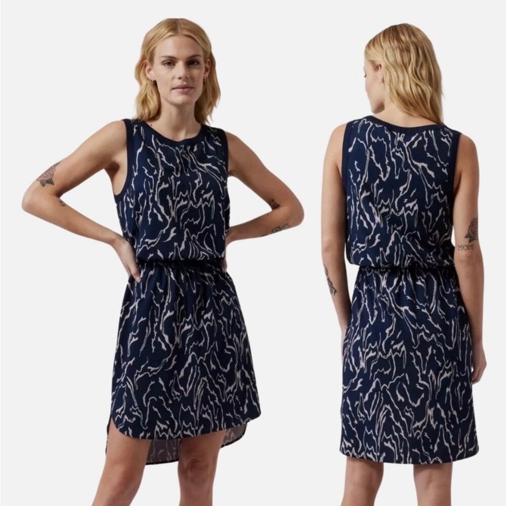 Athleta Printed Rincon Dress Navy Casual Quick Dry Travel Women’s Small